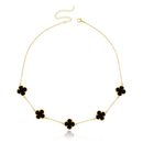 Kit Colar + Pulseira Virginia Trevo Sorte Folheado Ouro 18K Jóia Feminino Preto