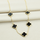 Kit Colar + Pulseira Virginia Trevo Sorte Folheado Ouro 18K Jóia Feminino Preto