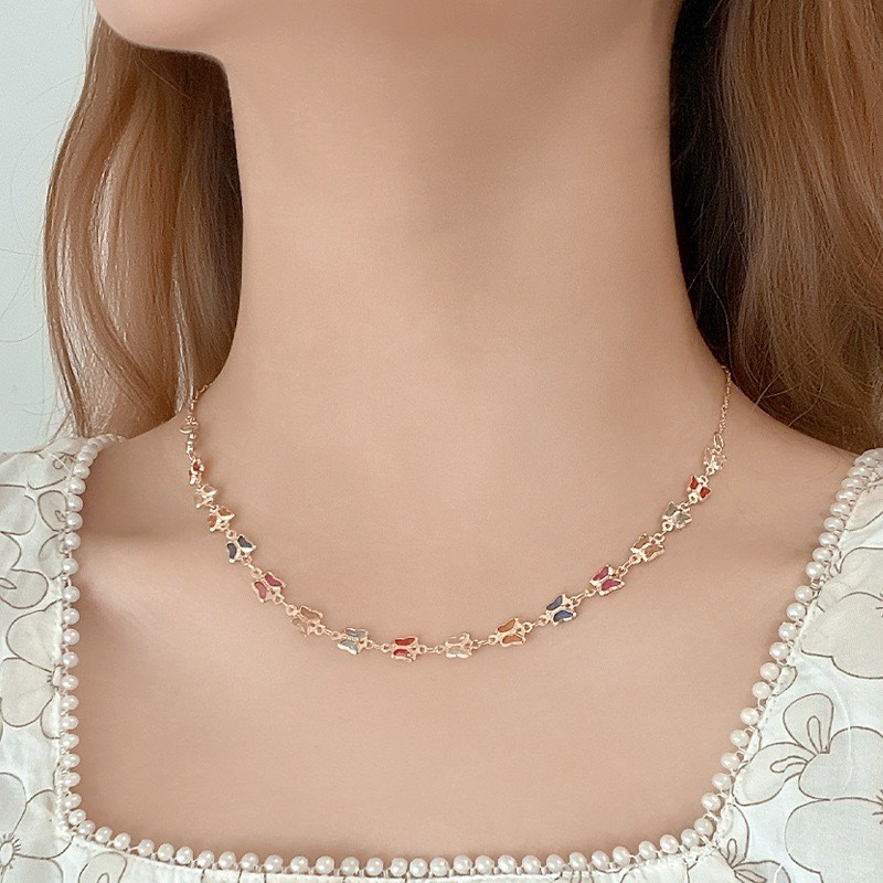 kit colar+pulseira borboletas coloridas ouro 18k a prata 925