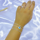 KIT 3 Pulseiras Feminina (Olho Grego + Pulseira Riviera Cristal Zircônia + Pulseira Com Coração) banhado a prata 925