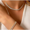 Conjunto Colar + Pulseira Baguete Zircônia - Prata 925