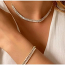 Conjunto Colar + Pulseira Baguete Zircônia - Prata 925