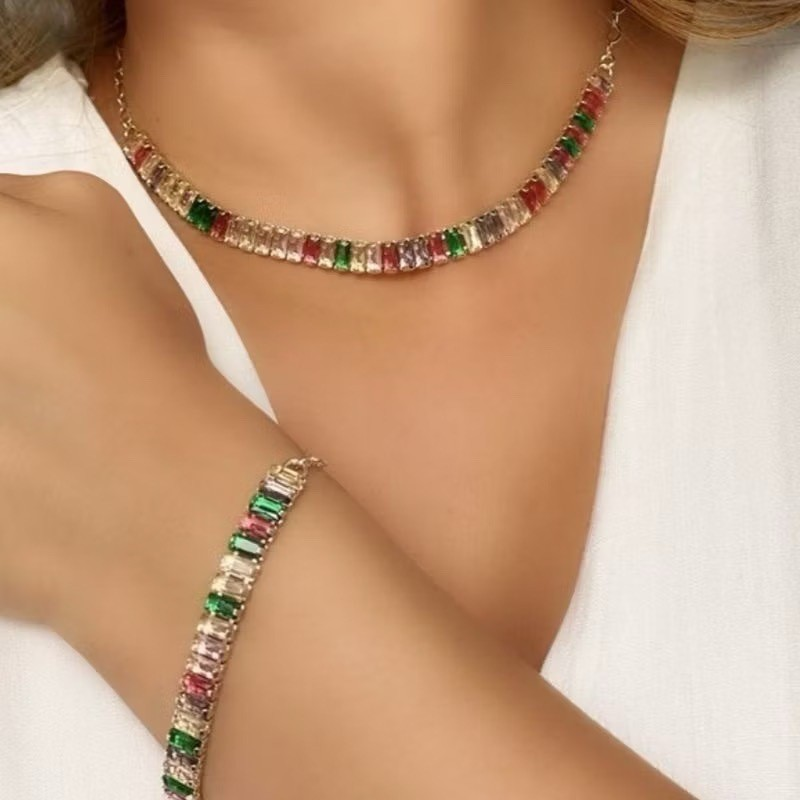 Kit Colar e Pulseira Baguete Zircônia a Banhado Ouro18k