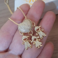 Colar Filhos Coração Cravejado - Amor no Peito | Ouro 18k ou Prata 925