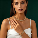 Conjunto Colar e Pulseira Femininos Elo Grosso Luxuoso Dourados e Prata