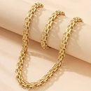 Conjunto Colar e Pulseira Femininos Elo Grosso Luxuoso Dourados e Prata