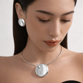 Conjunto Gargantilha Choker + Brinco Maxi Redondo Femininos Banhados a Ouro 18K Prata 925 Design Minimalista Elegante